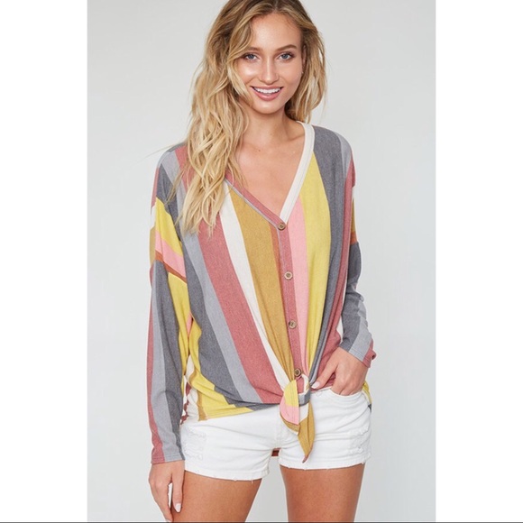 💐5⭐️BEST SELLER Striped Tie Front Top - Picture 4 of 7